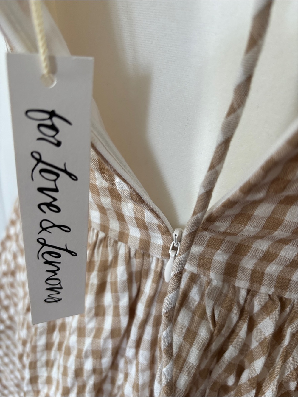 NWT S For Love & Lemons That’s Amor tan Gingham Mini Dress sweetheart corset - Picture 10 of 12